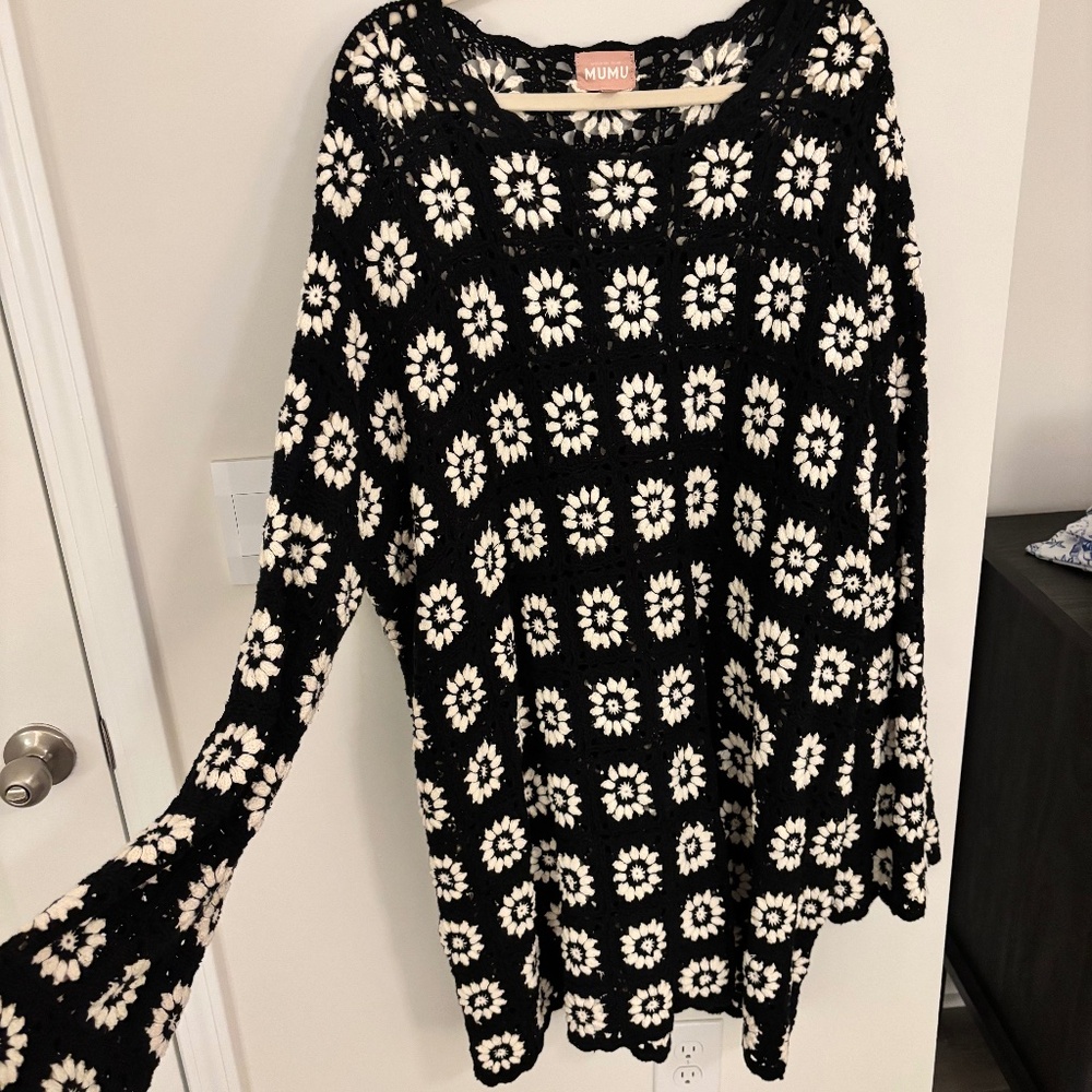 Black and Whire Crochet Show Me Your Mimi Cover Up Sweater